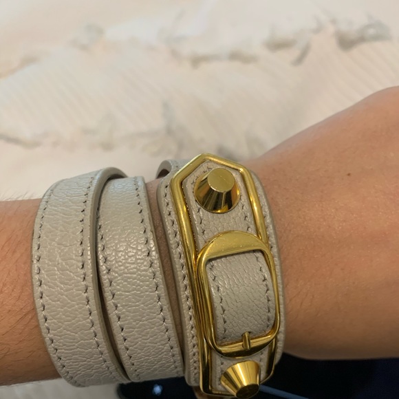 Balenciaga Wrap Leather Bracelet Gold/Grey - Picture 7 of 8